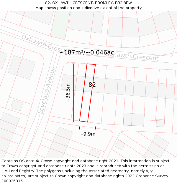 82, OXHAWTH CRESCENT, BROMLEY, BR2 8BW: Plot and title map