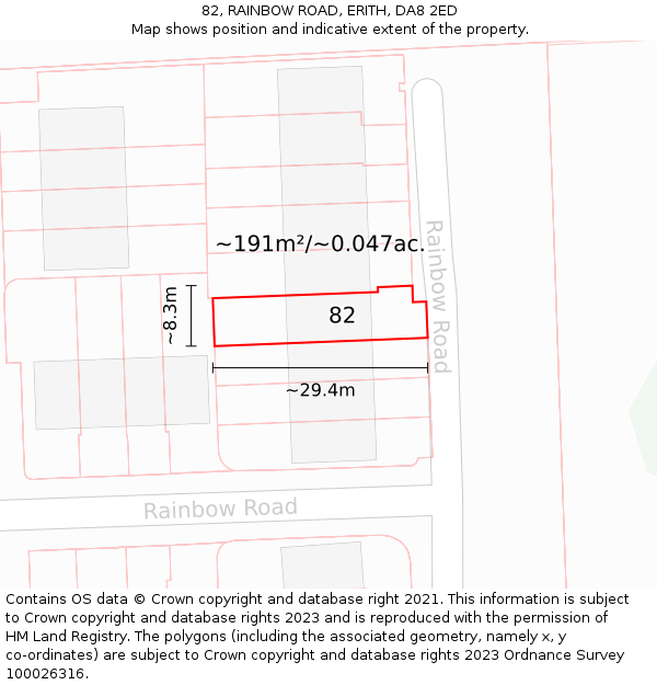 82, RAINBOW ROAD, ERITH, DA8 2ED: Plot and title map