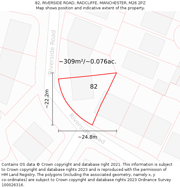 82, RIVERSIDE ROAD, RADCLIFFE, MANCHESTER, M26 2PZ: Plot and title map