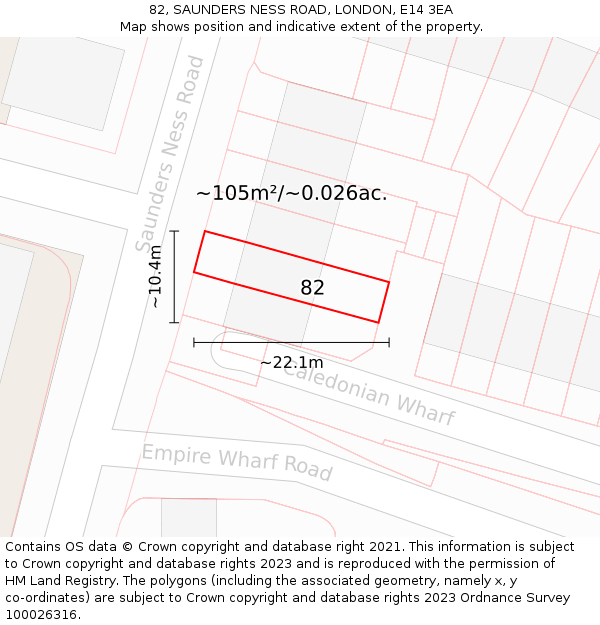 82, SAUNDERS NESS ROAD, LONDON, E14 3EA: Plot and title map