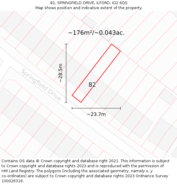 82, SPRINGFIELD DRIVE, ILFORD, IG2 6QS: Plot and title map