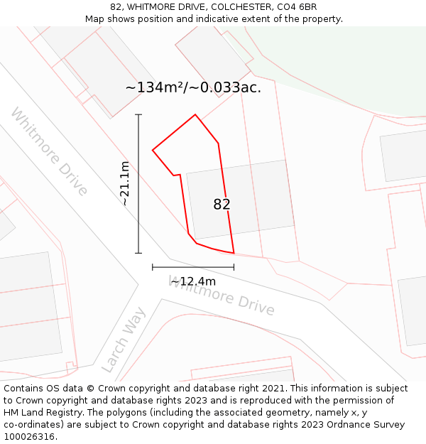 82, WHITMORE DRIVE, COLCHESTER, CO4 6BR: Plot and title map