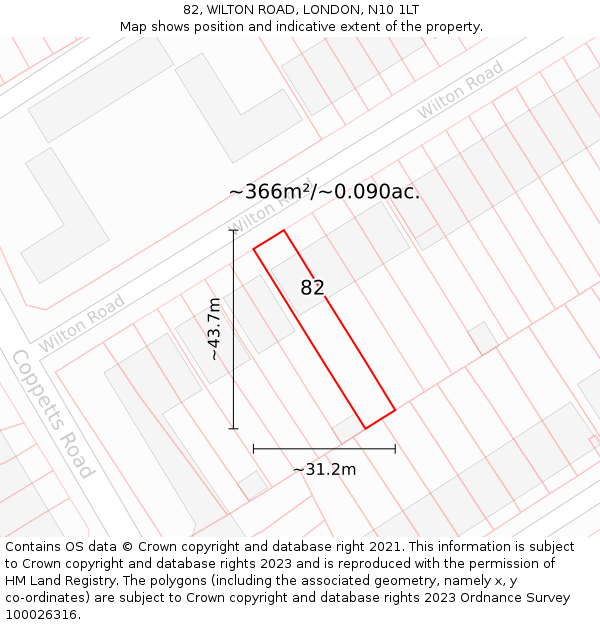 82, WILTON ROAD, LONDON, N10 1LT: Plot and title map