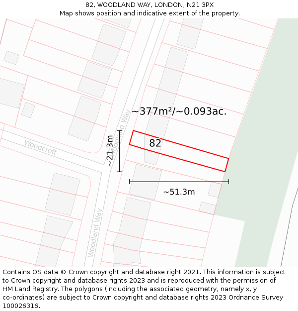 82, WOODLAND WAY, LONDON, N21 3PX: Plot and title map