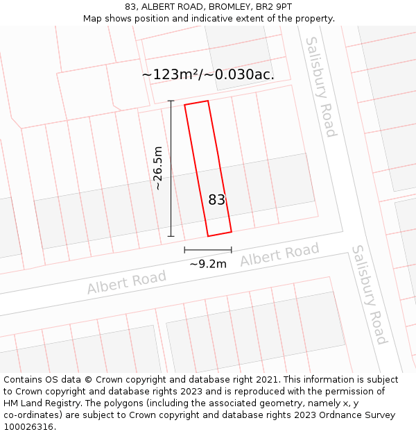83, ALBERT ROAD, BROMLEY, BR2 9PT: Plot and title map