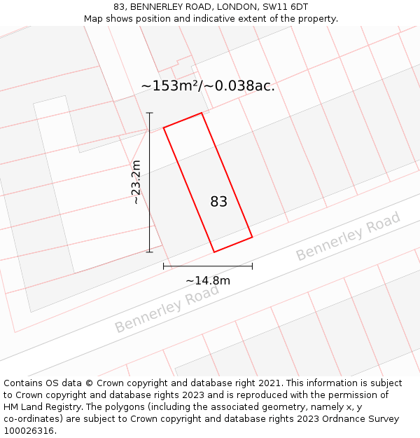 83, BENNERLEY ROAD, LONDON, SW11 6DT: Plot and title map
