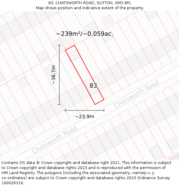83, CHATSWORTH ROAD, SUTTON, SM3 8PL: Plot and title map
