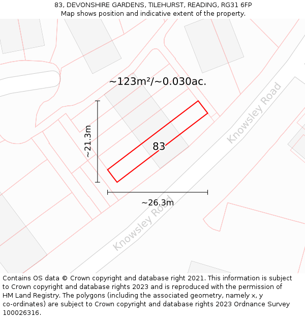 83, DEVONSHIRE GARDENS, TILEHURST, READING, RG31 6FP: Plot and title map