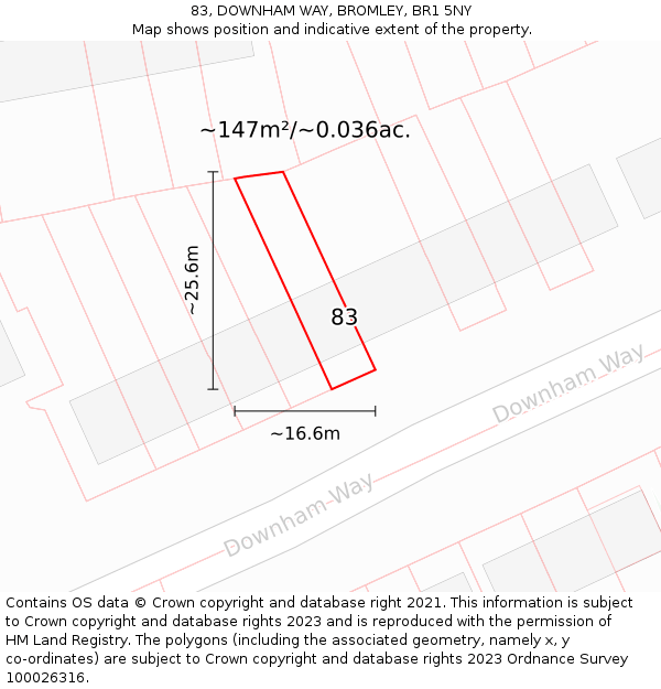83, DOWNHAM WAY, BROMLEY, BR1 5NY: Plot and title map