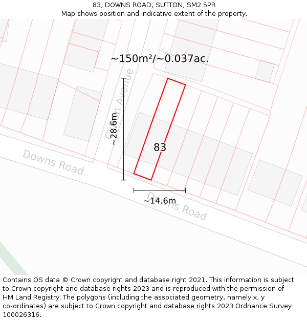 83, DOWNS ROAD, SUTTON, SM2 5PR: Plot and title map