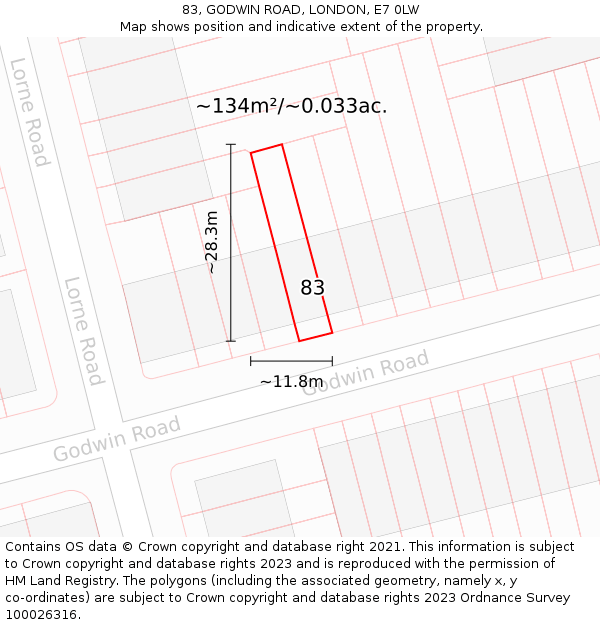 83, GODWIN ROAD, LONDON, E7 0LW: Plot and title map