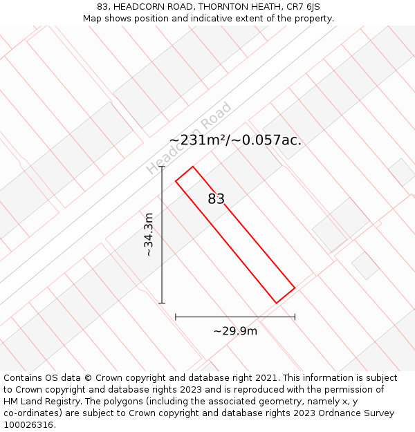 83, HEADCORN ROAD, THORNTON HEATH, CR7 6JS: Plot and title map