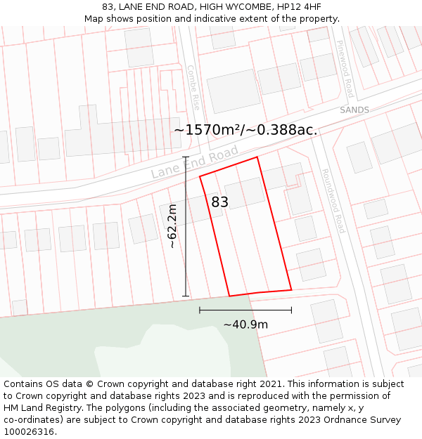 83, LANE END ROAD, HIGH WYCOMBE, HP12 4HF: Plot and title map
