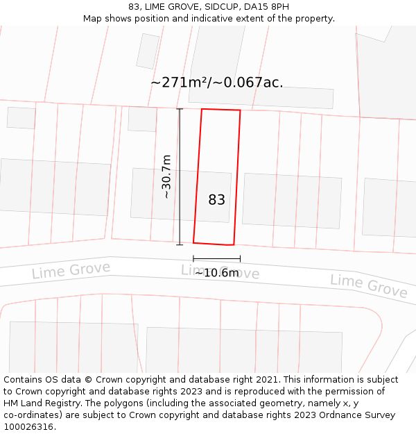 83, LIME GROVE, SIDCUP, DA15 8PH: Plot and title map