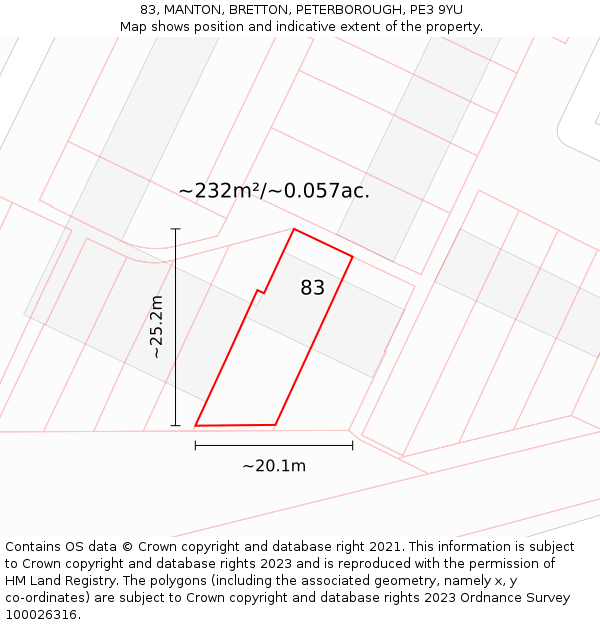 83, MANTON, BRETTON, PETERBOROUGH, PE3 9YU: Plot and title map