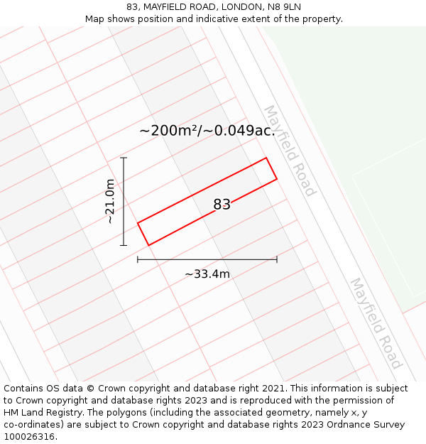 83, MAYFIELD ROAD, LONDON, N8 9LN: Plot and title map