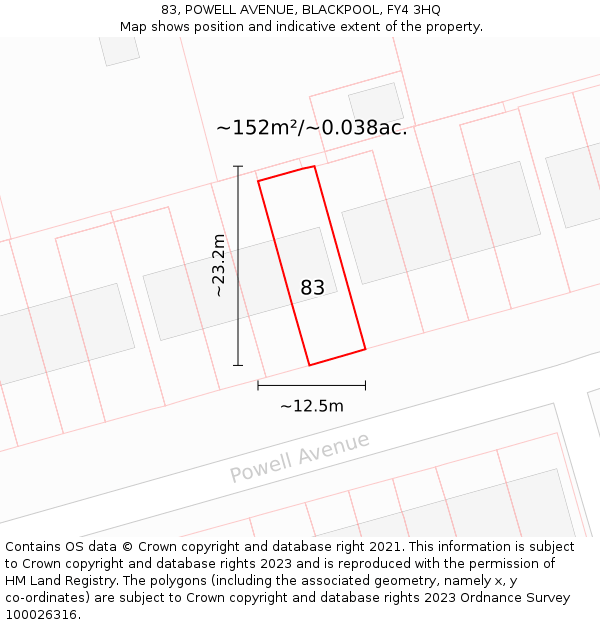 83, POWELL AVENUE, BLACKPOOL, FY4 3HQ: Plot and title map