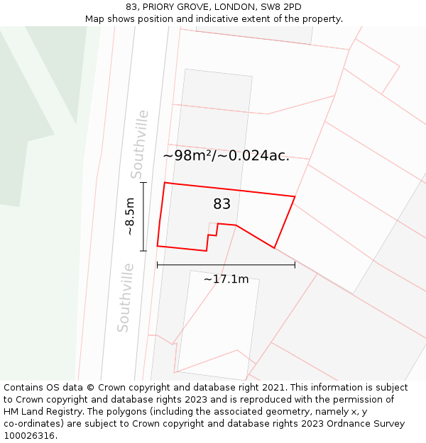 83, PRIORY GROVE, LONDON, SW8 2PD: Plot and title map