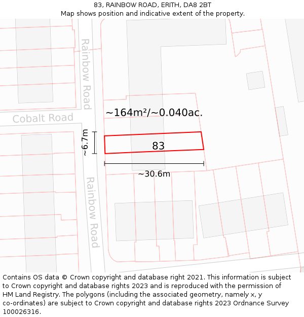 83, RAINBOW ROAD, ERITH, DA8 2BT: Plot and title map
