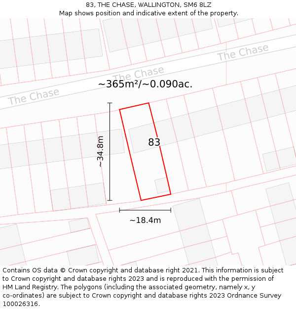 83, THE CHASE, WALLINGTON, SM6 8LZ: Plot and title map