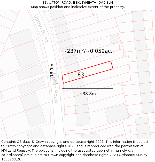 83, UPTON ROAD, BEXLEYHEATH, DA6 8LN: Plot and title map
