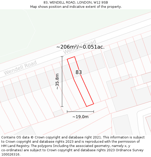 83, WENDELL ROAD, LONDON, W12 9SB: Plot and title map