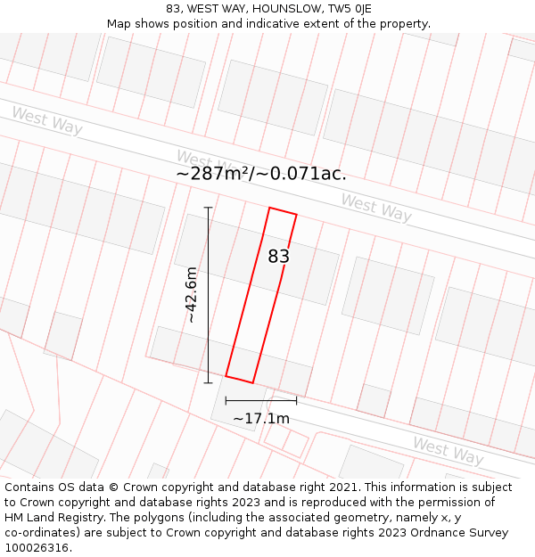 83, WEST WAY, HOUNSLOW, TW5 0JE: Plot and title map