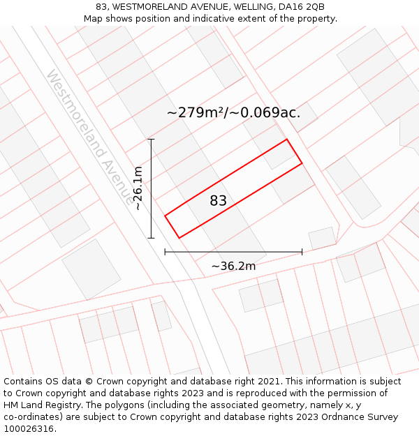 83, WESTMORELAND AVENUE, WELLING, DA16 2QB: Plot and title map