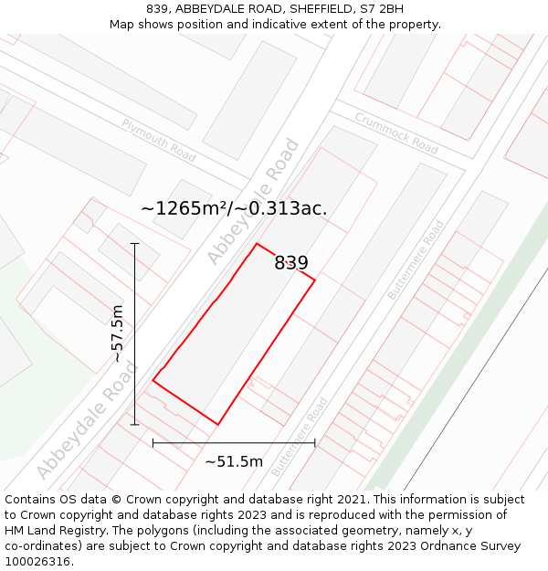 839, ABBEYDALE ROAD, SHEFFIELD, S7 2BH: Plot and title map