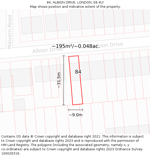 84, ALBION DRIVE, LONDON, E8 4LY: Plot and title map