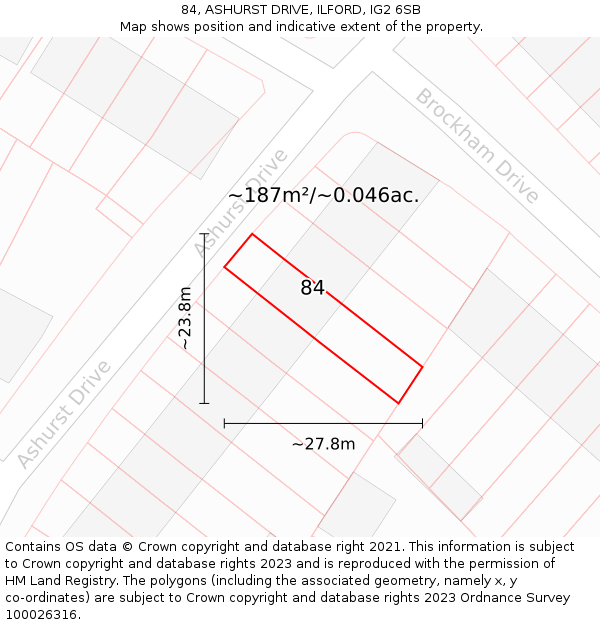 84, ASHURST DRIVE, ILFORD, IG2 6SB: Plot and title map