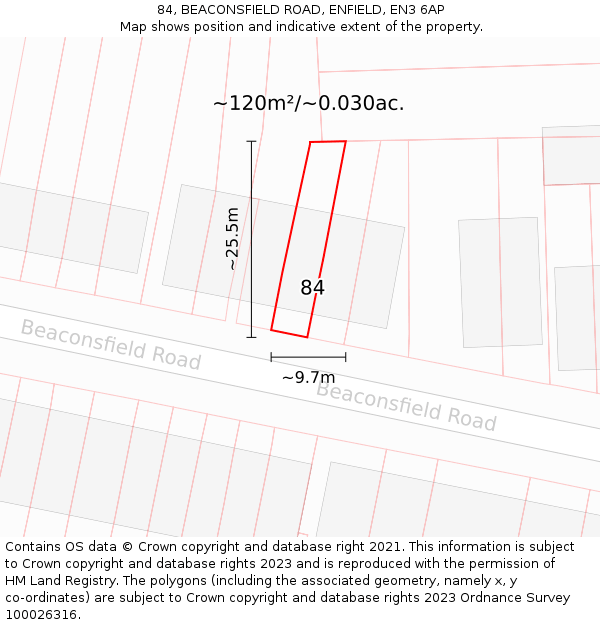 84, BEACONSFIELD ROAD, ENFIELD, EN3 6AP: Plot and title map