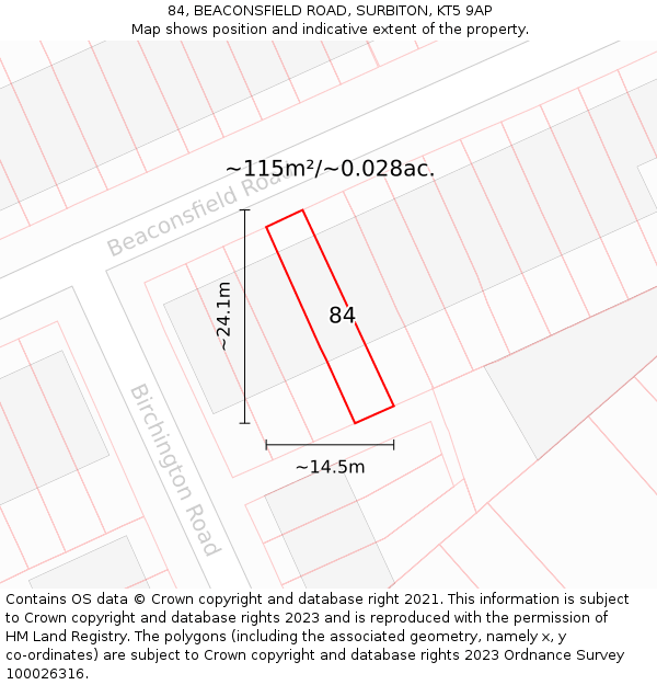 84, BEACONSFIELD ROAD, SURBITON, KT5 9AP: Plot and title map
