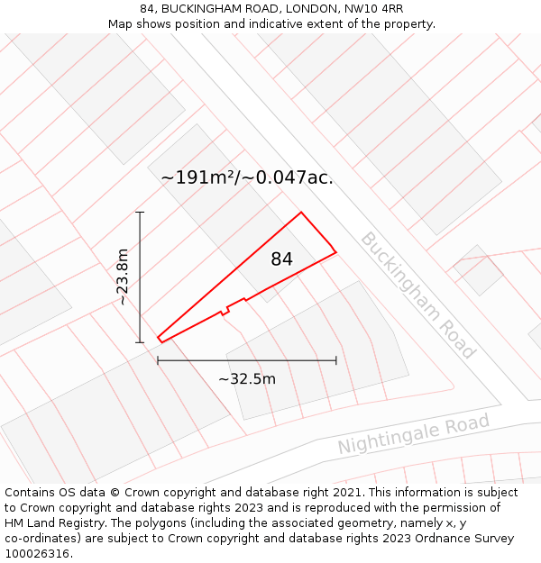 84, BUCKINGHAM ROAD, LONDON, NW10 4RR: Plot and title map