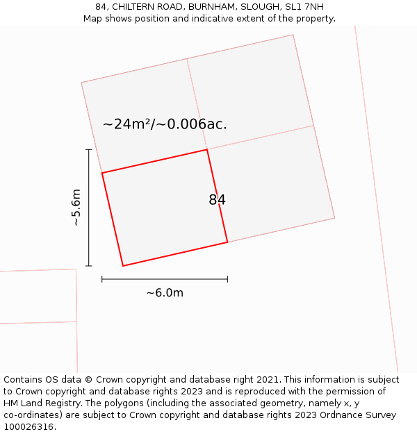 84, CHILTERN ROAD, BURNHAM, SLOUGH, SL1 7NH: Plot and title map