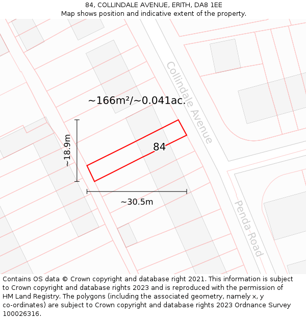 84, COLLINDALE AVENUE, ERITH, DA8 1EE: Plot and title map