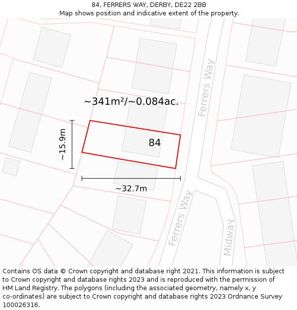 84, FERRERS WAY, DERBY, DE22 2BB: Plot and title map