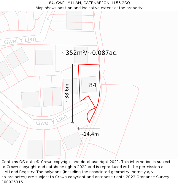 84, GWEL Y LLAN, CAERNARFON, LL55 2SQ: Plot and title map