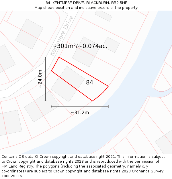 84, KENTMERE DRIVE, BLACKBURN, BB2 5HF: Plot and title map