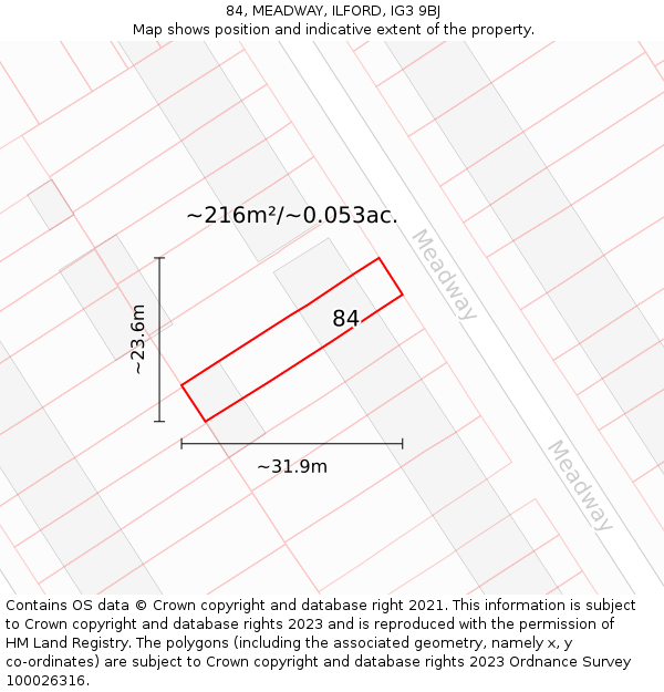 84, MEADWAY, ILFORD, IG3 9BJ: Plot and title map