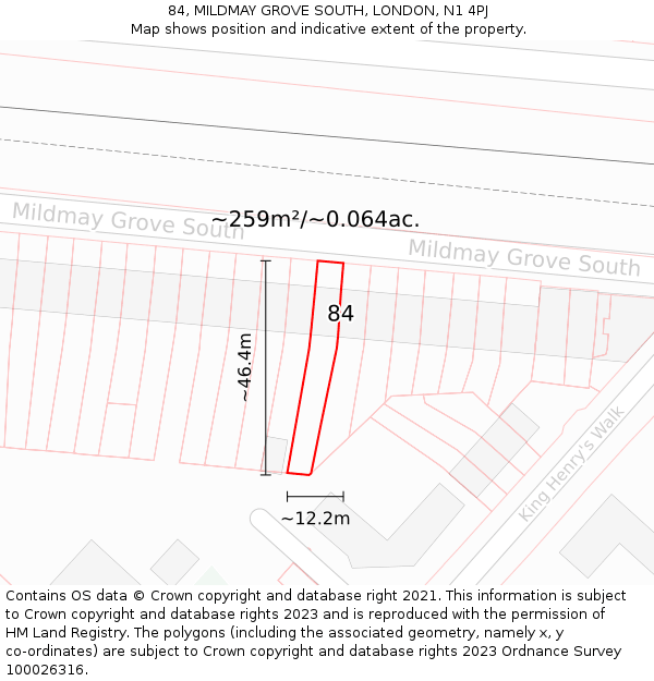 84, MILDMAY GROVE SOUTH, LONDON, N1 4PJ: Plot and title map