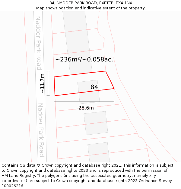 84, NADDER PARK ROAD, EXETER, EX4 1NX: Plot and title map