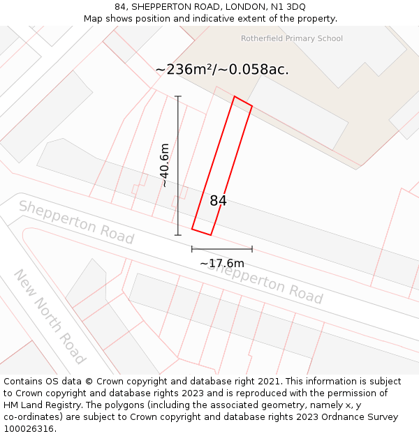 84, SHEPPERTON ROAD, LONDON, N1 3DQ: Plot and title map