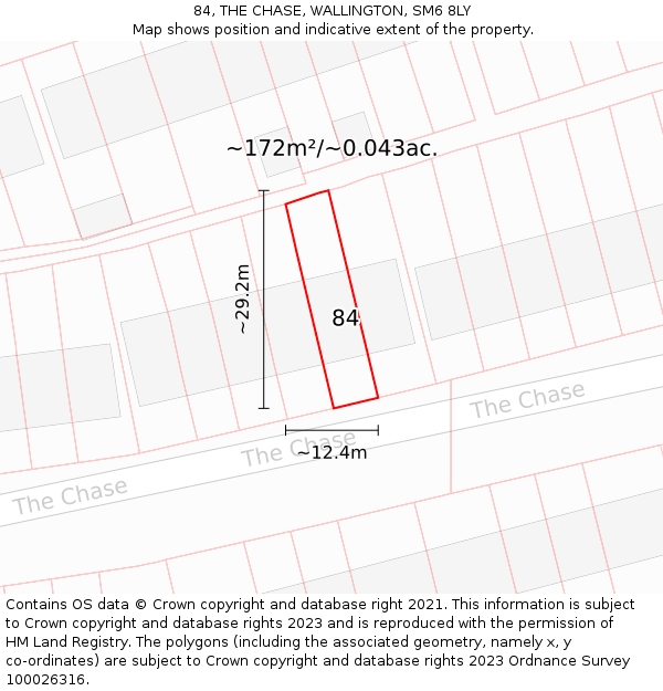 84, THE CHASE, WALLINGTON, SM6 8LY: Plot and title map