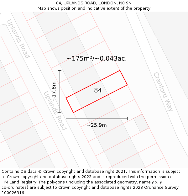 84, UPLANDS ROAD, LONDON, N8 9NJ: Plot and title map