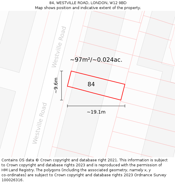 84, WESTVILLE ROAD, LONDON, W12 9BD: Plot and title map