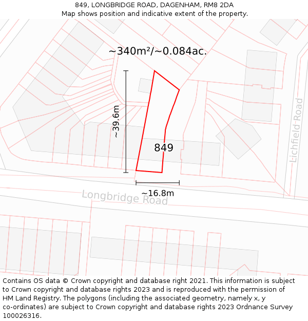 849, LONGBRIDGE ROAD, DAGENHAM, RM8 2DA: Plot and title map