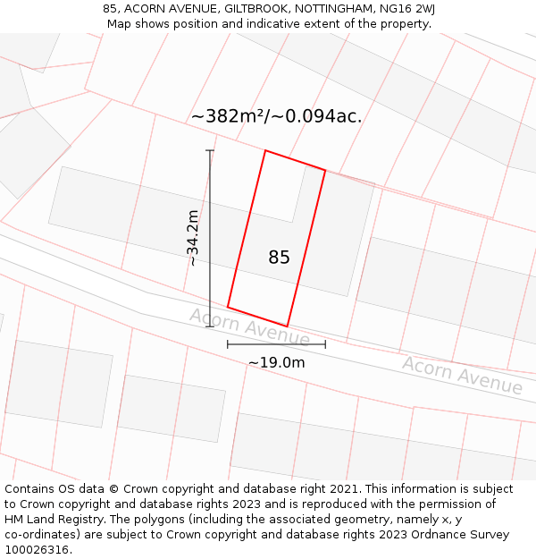 85, ACORN AVENUE, GILTBROOK, NOTTINGHAM, NG16 2WJ: Plot and title map