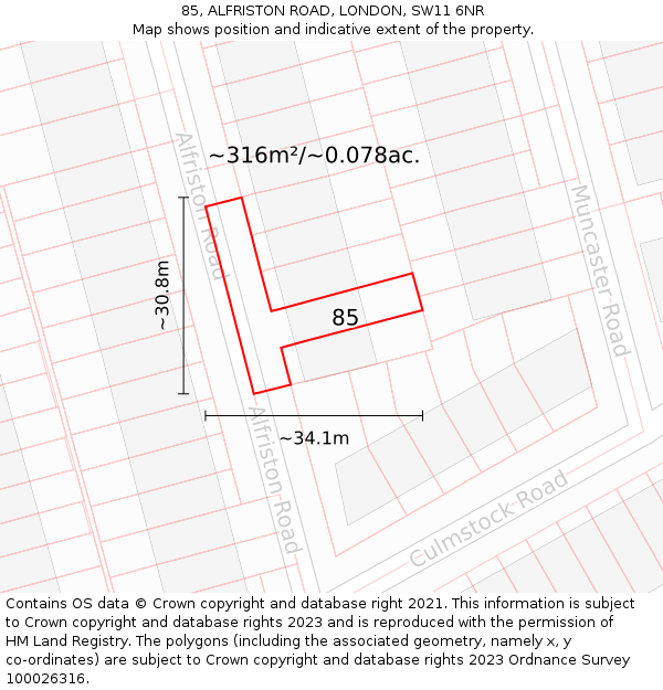 85, ALFRISTON ROAD, LONDON, SW11 6NR: Plot and title map