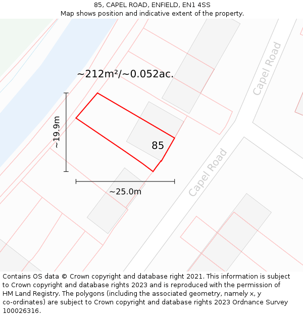 85, CAPEL ROAD, ENFIELD, EN1 4SS: Plot and title map